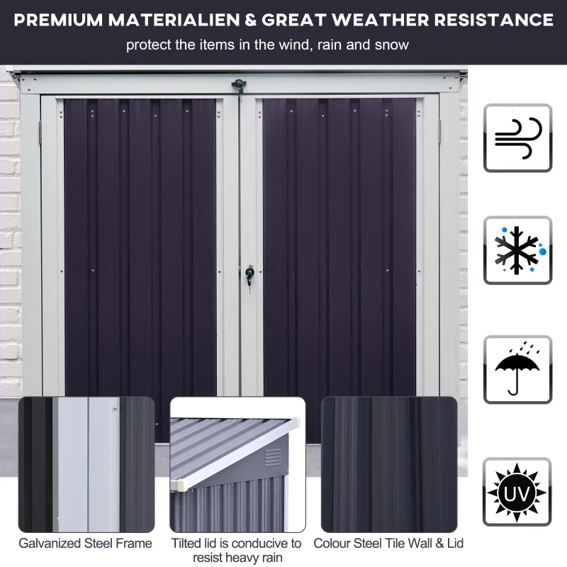 Outsunny 3.2 x 5.1ft Corrugated Steel Two-Bin Storage Shelter - Black