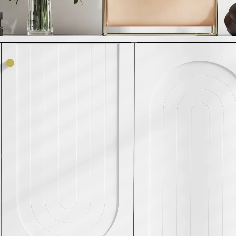 HOMCOM Aparador con 4 Puertas Arqueadas Estantes Ajustables y Patas Doradas 140,8x35x77,5 cm Blanco