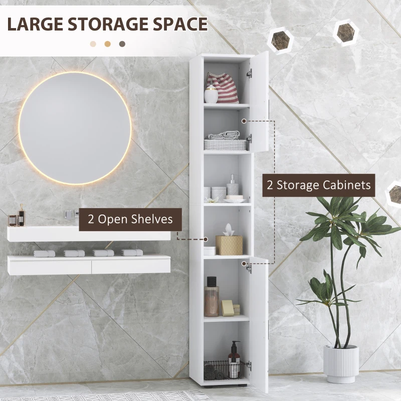 kleankin Line Embossed Tall Bathroom Storage Cabinet - White