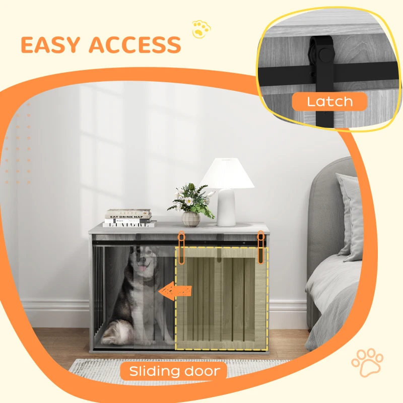 PawHut Klatka dla psa z zasuwaniem drzwi, Wentylacja, Płyta wiórowa i stal, 98 x 58 x 61 cm, Szary