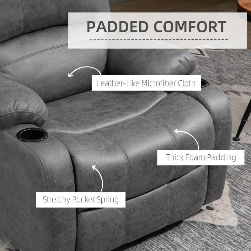 HOMCOM Fotel relaksacyjny z podnóżkiem i funkcją leżenia, z uchwytem na napoje, fotel telewizyjny, 87 cm x 95 cm x 102 cm, Szary