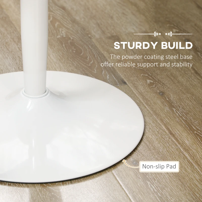 HOMCOM Stół Jadalny dla 2 Osób, Okrągły Blat Ø80 cm, MDF i Stal, Antypoślizgowy, Biały, 75H cm