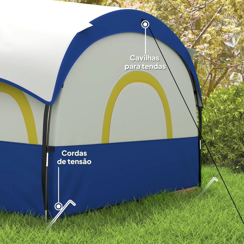 Outsunny Tenda de Campismo Familiar Tipo Túnel para 4-6 Pessoas Impermeável 3.000 mm Dobrável 435x251x195 cm Azul e Cinzento
