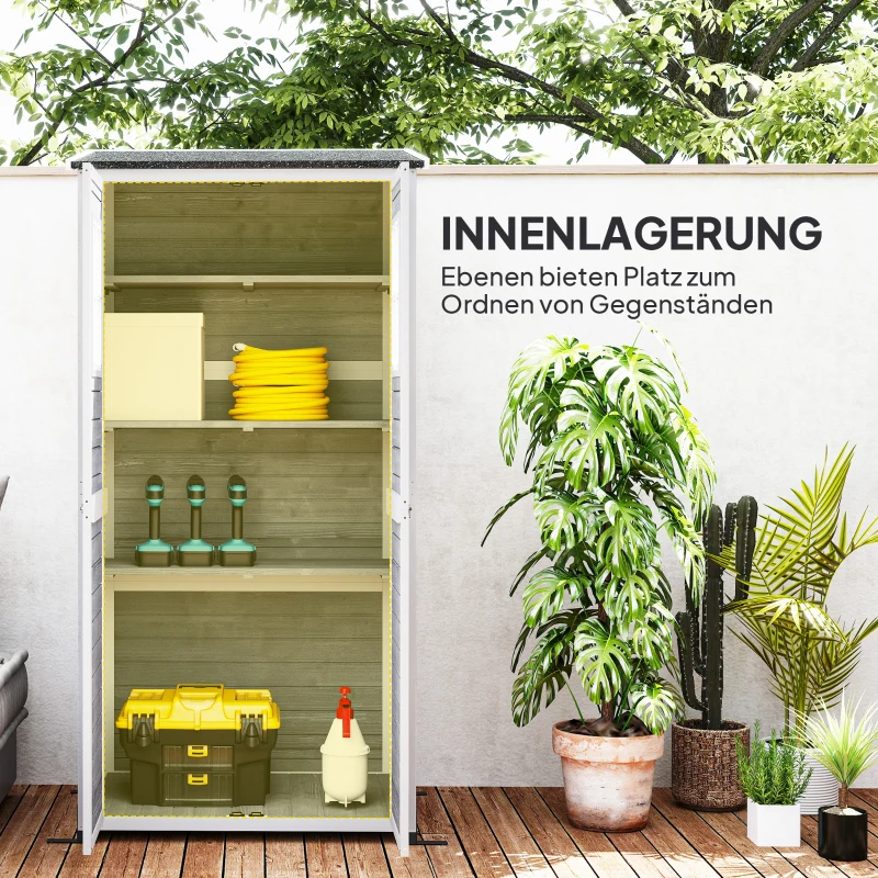 Outsunny Tuinopslagschuur, Gereedschapsschuur met 2 Ramen, Grondpalen, Asfaltdak, 91 x 69 x 192 cm, Vurenhout, Lichtgrijs(m-4)