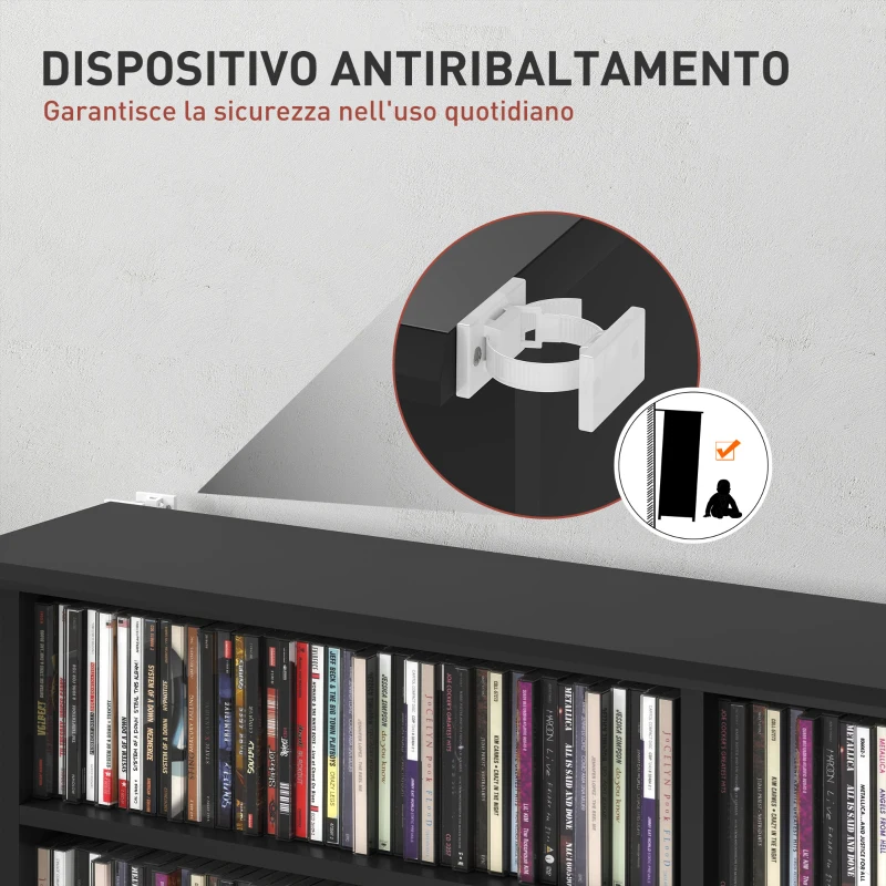 HOMCOM Mobile Libreria porta CD a 16 Ripiani dal Design Moderno in Legno, 106.5x24x126.3 cm, Nero