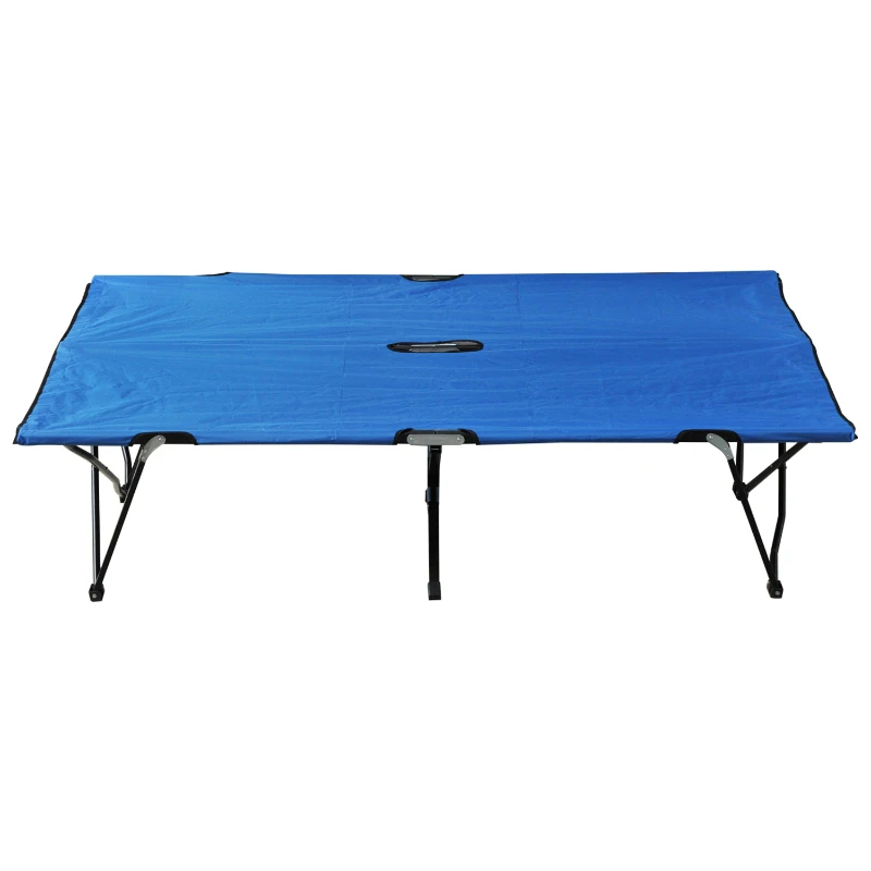 Outsunny Campingbett Klappbar für 2 Personen Feldbett Klappbett mit Tragetasche bis 136 kg belastbar Stahl Oxford Blau+Schwarz 193 x 125 x 40 cm