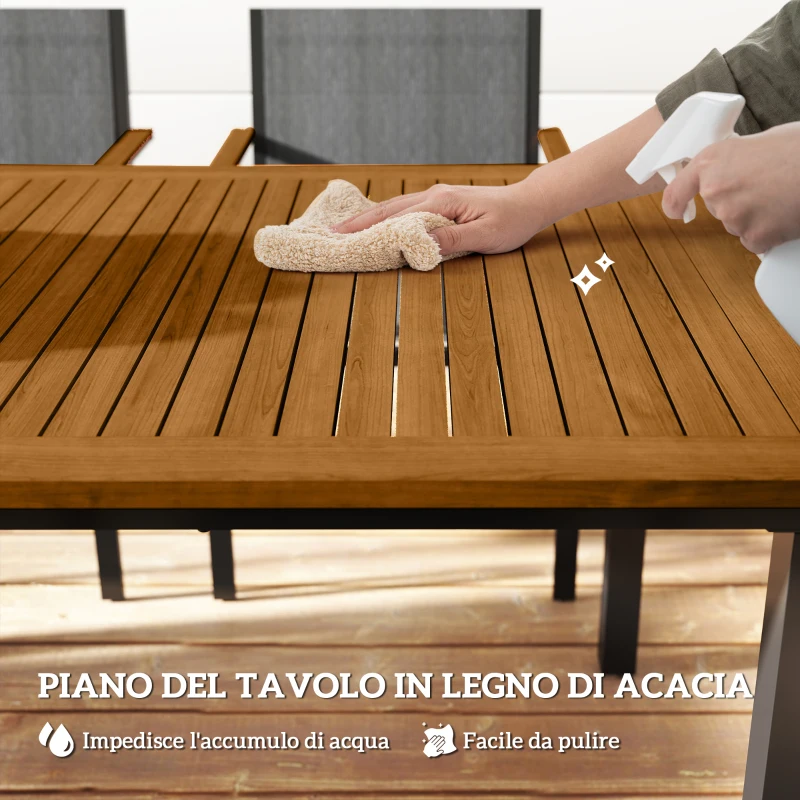 Outsunny Set da Giardino 7 Pezzi con Tavolo da Pranzo e 6 Sedie Impilabili con Braccioli, Teak