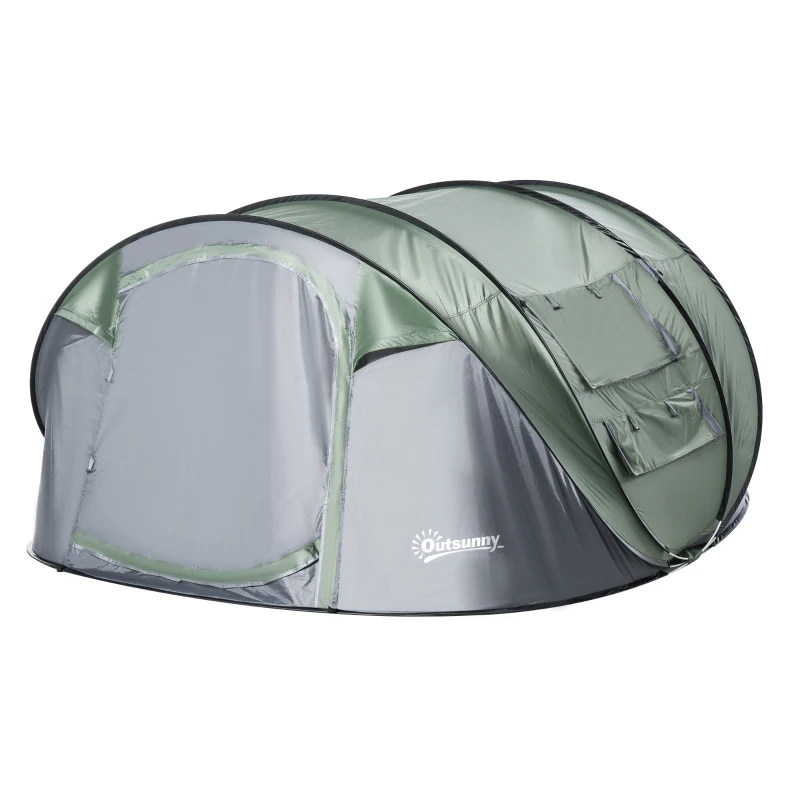 Outsunny Cort de Camping Pop Up pentru 2 Persoane cu 2 Uși, 4 Ferestre și Înveliș Impermeabil, 263.5x220x123 cm, Verde(m-12)