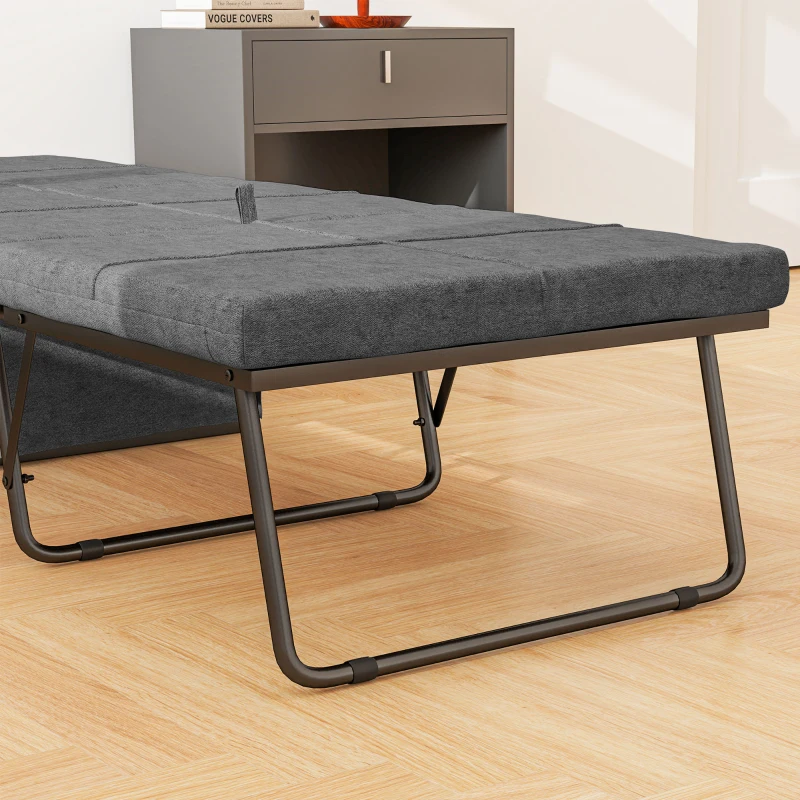 HOMCOM Folding Bed with Linen Sponge Mattress and Dust Cover, Foldable Guest Bed Compact Single Bed with Metal Frame, 69 x 181.5 cm, Grey(m-9)