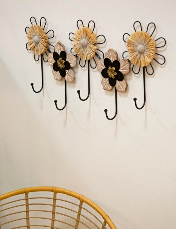 Mauro Ferretti  Umeraș De Perete Fier,Lemn Și Rafia cm 61X5,5X30,5