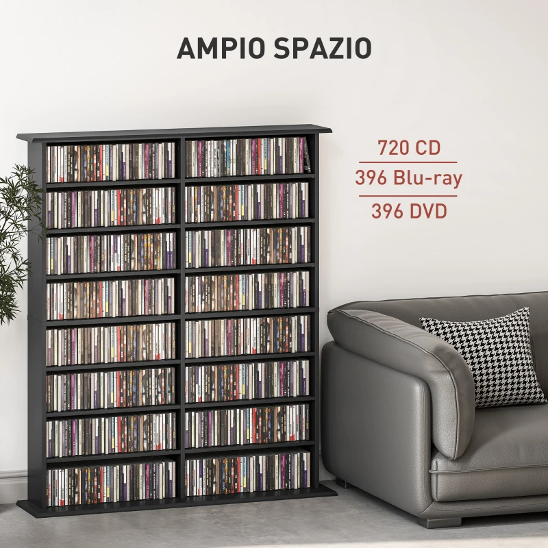HOMCOM Mobile Libreria porta CD a 16 Ripiani dal Design Moderno in Legno, 106.5x24x126.3 cm, Nero