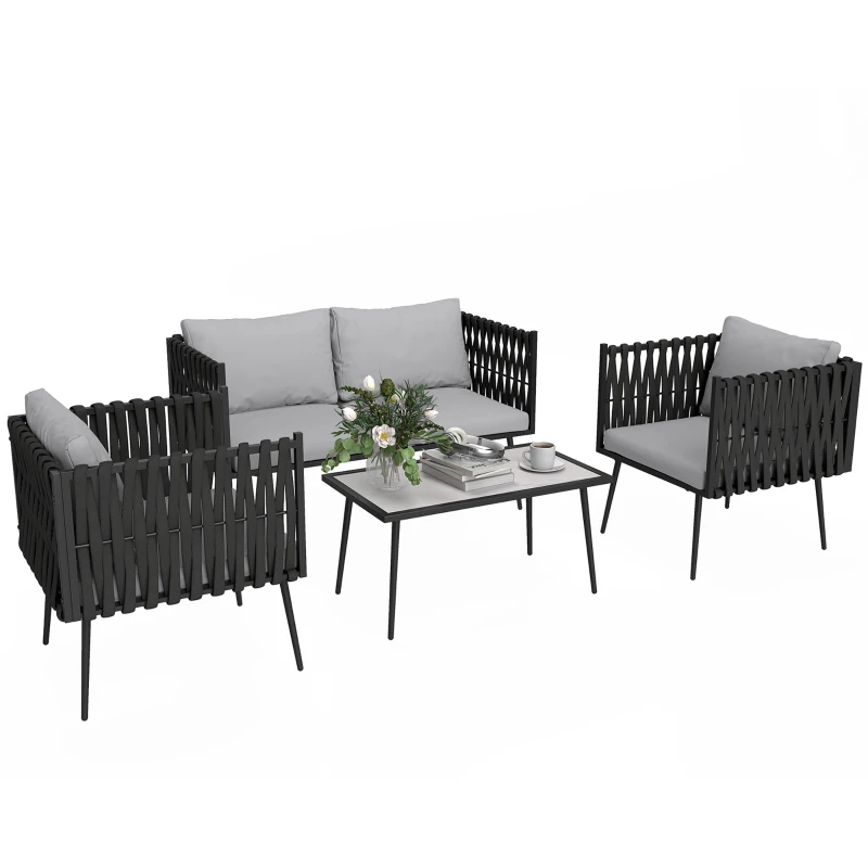 Outsunny 4-Piece Garden Furniture Set with Cushions - Light Grey