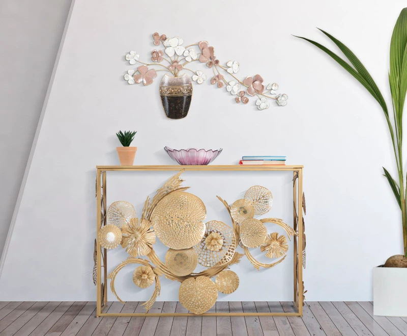 Mauro Ferretti Consola Cu Blat De Sticla Aurii cm 114X40,5X80