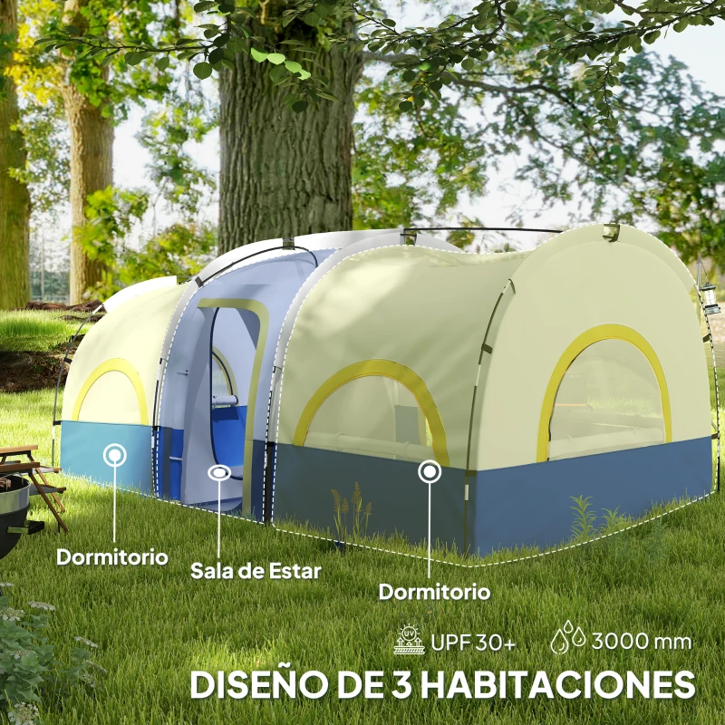 Outsunny Tienda de Campaña Familiar para 4-6 Personas Impermeable con Dormitorios Independientes 435x251x195 cm Azul y Blanco