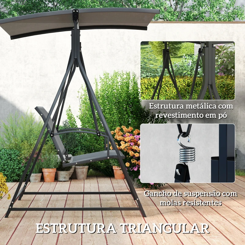 Outsunny Baloiço de Jardim de 2 Lugares com Toldo Ajustável 90° Proteção UV 30+ e Estrutura Triangular 160x112x162 cm Cinzento Escuro