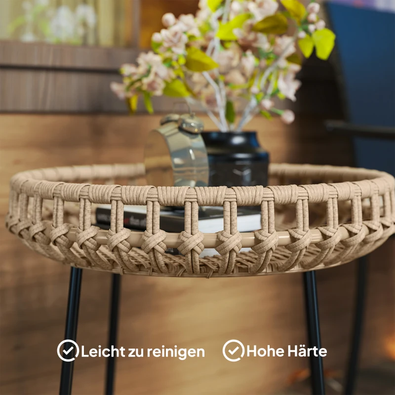 Outsunny 2er Set Beistelltisch Polyrattan Ø60/41 cm rund wetterfest Gartentisch mit X-Beine Verstellbare Fußpads Braun