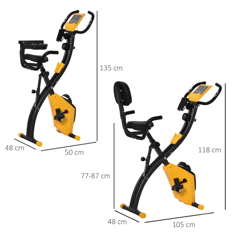 HOMCOM Vélo d'appartement pliable, vélo d'exercice, home traîner pour adultes, 8 niveaux de résistance magnétique, capteurs pouls main, écran LCD multifonction, selle réglable, acier, jaune, noir
