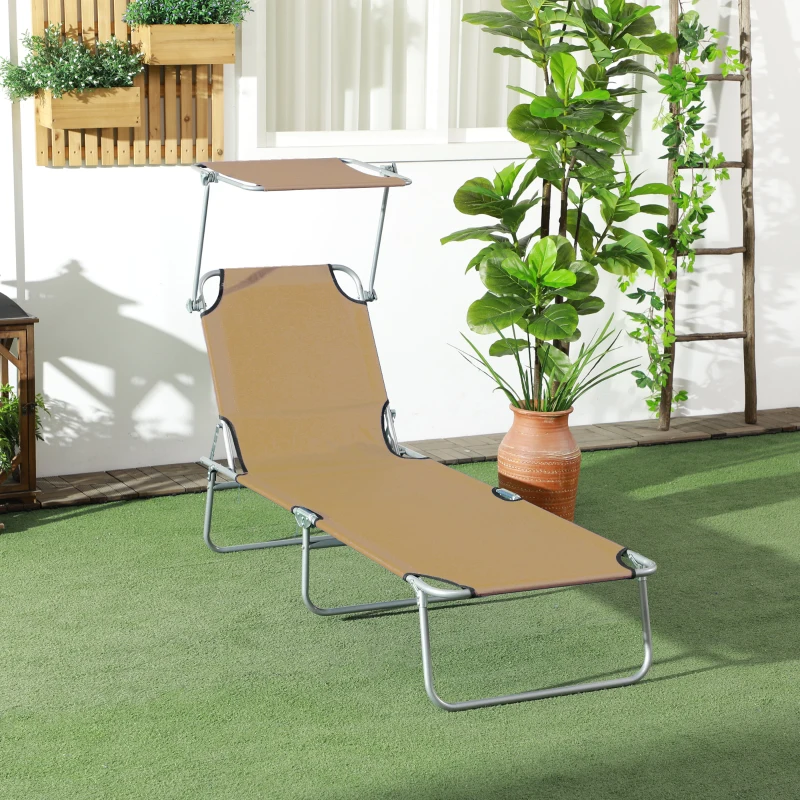 Outsunny Sun Lounger, with Adjustable Face Canopy - Brown