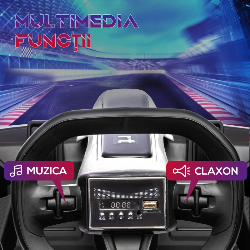HOMCOM Kart electric pentru copii scaun reglabil Drift Go-kart claxon lumini muzica alb pentru copii pentru plimbare pentru distractie echilibru(m-5)
