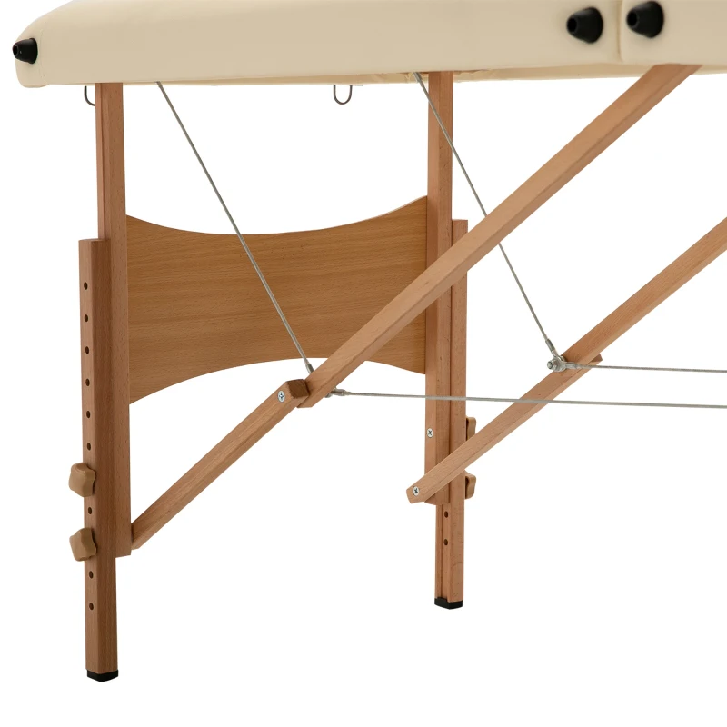 HOMCOM Massagetisch, klappbare Massageliege, höhenverstellbare Massagebank für Spa, Salon, Kunstleder, Holz, Cremeweiß(m-8)