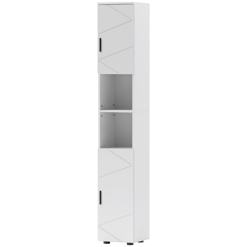 kleankin Line Embossed Tall Bathroom Storage Cabinet - White