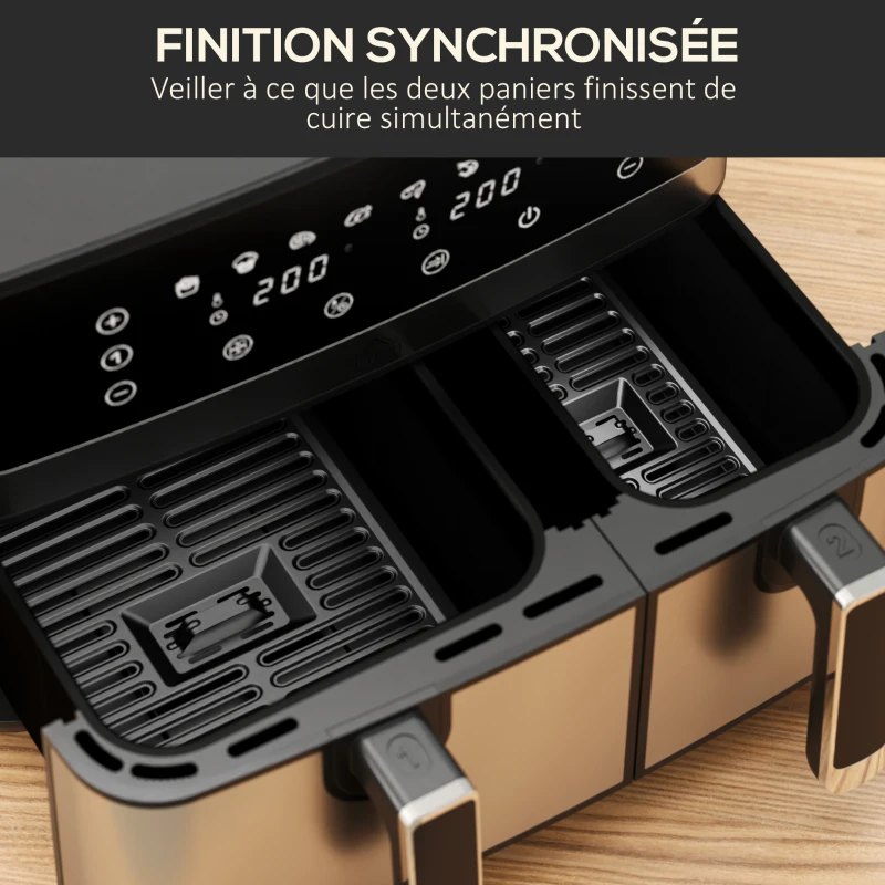 HOMCOM Friteuse à air sans huile, Air Fryer, double compartiment 8,5 L, 2700 W - 8 programmes, température réglable, minuterie