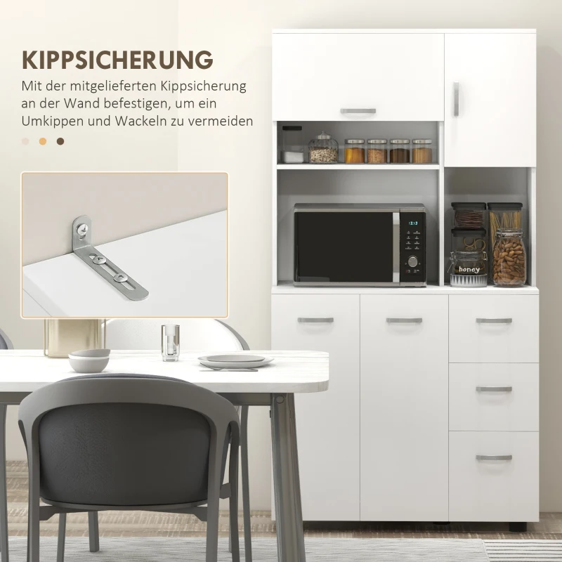 HOMCOM Küchenschrank, Buffet, 3 Schubladen, 3 Regale, viel Stauraum, 89x39,5x168cm, Weiß(m-7)