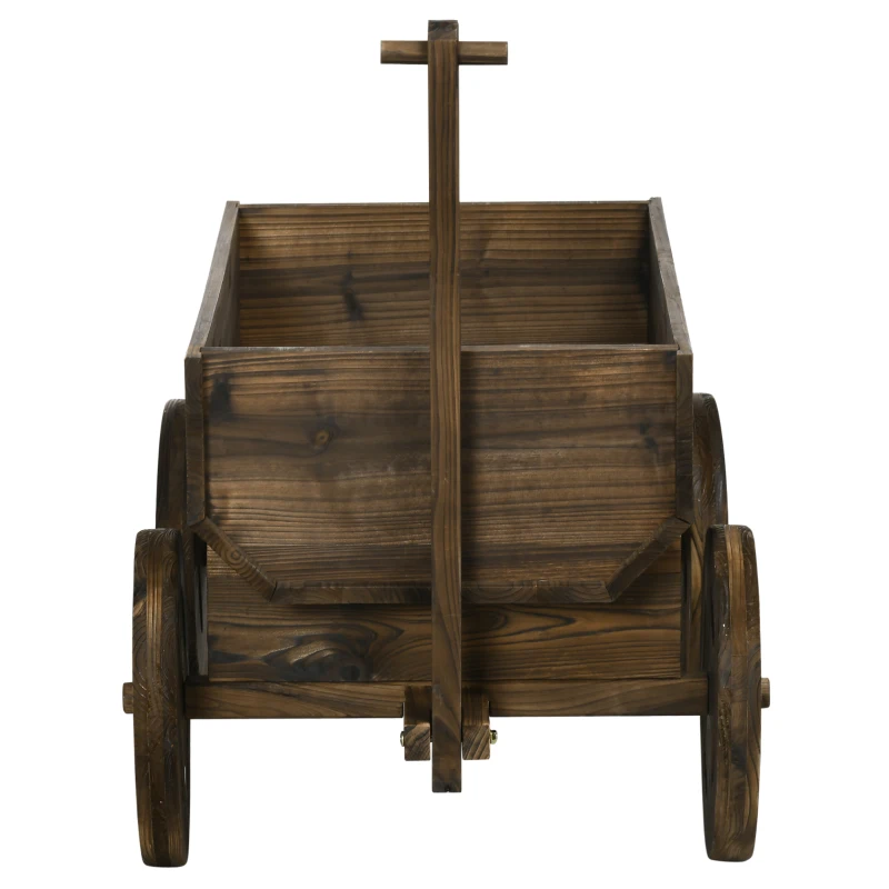Outsunny Hochbeet im Holzwagen-Design, Brandlackierung, beweglich, wetterbeständig, Braun