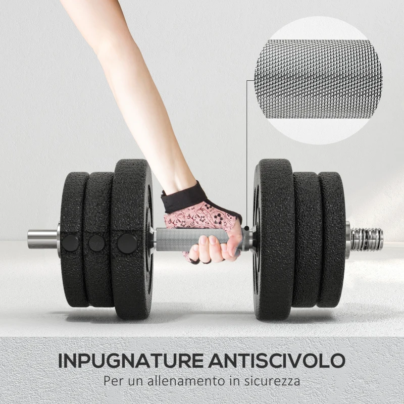 HOMCOM Set Manubri Palestra da 25 kg Totali con 12 Dischi Pesi e 2 Barre da 2 kg, Nero