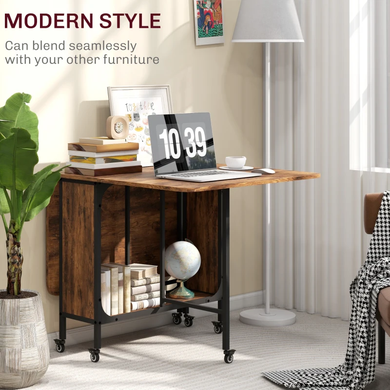 HOMCOM Składany Stół, Mobilny Stół dla 6 Osób z Półką, do 50 kg, 130 x 80 x 74 cm, Rustykalny Brąz