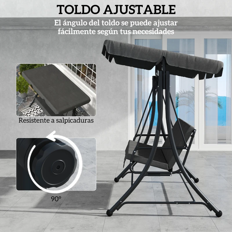 Outsunny Columpio de Jardín de 3 Plazas con Toldo Ajustable Reposapiés Retráctil y Cojines Carga 330 kg 200x127x170 cm Gris