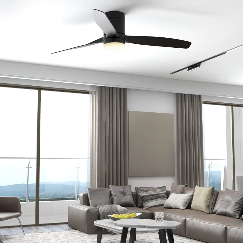HOMCOM Ventilador de Techo con Luz LED 46W Ventilador de Techo Silencioso Ø132 cm con 3 Aspas Reversibles Control Remoto Negro