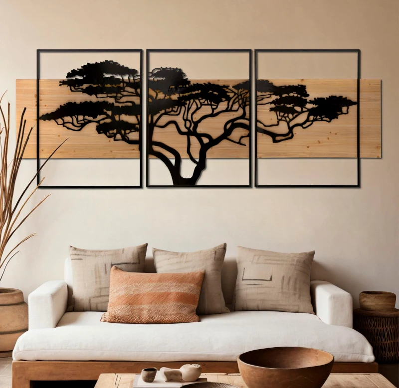 Mauro Ferretti  Set 3 Bucati Panouri De Perete Fier Si Lemn cm 204X2X80 (72X2X80-60X2X80)