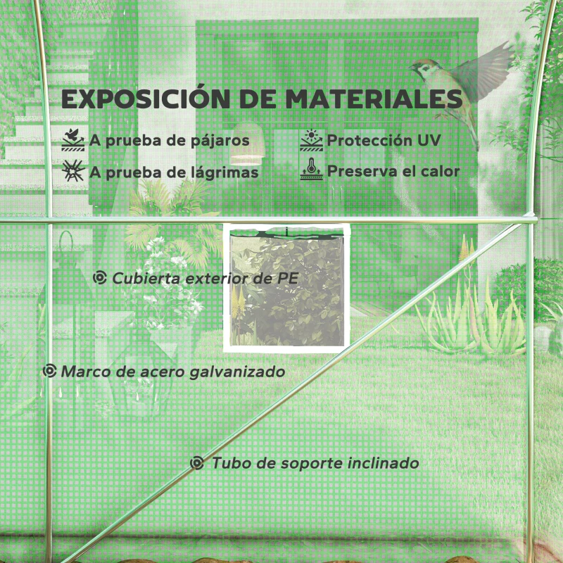 Outsunny Invernadero de Túnel de Jardín 298x197x189 cm con 4 Ventanas para Cultivos y Plantas Cubierta PE 140 g/㎡ Verde