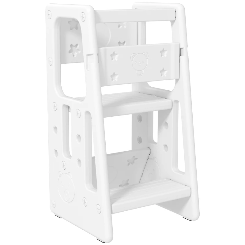 HOMCOM Kids Step Stool, Adjustable Standing Platform, Toddler Kitchen Stool, White
