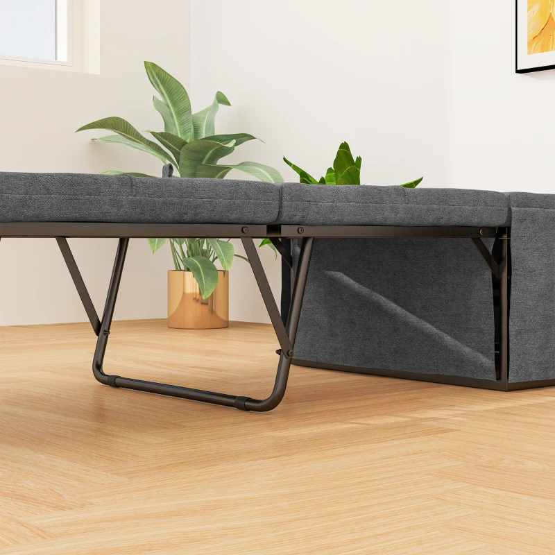 HOMCOM Folding Bed with Linen Sponge Mattress and Dust Cover, Foldable Guest Bed Compact Single Bed with Metal Frame, 69 x 181.5 cm, Grey(m-8)
