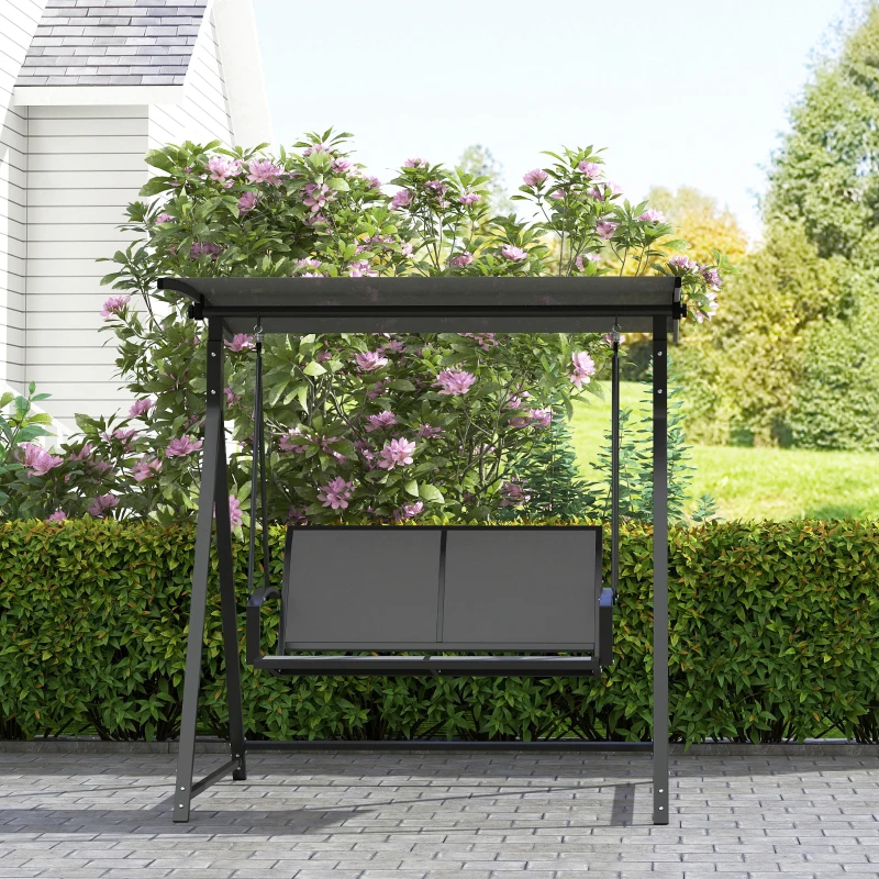 Outsunny Baloiço de Jardim de 2 Lugares com Toldo Ajustável 90° Proteção UV 30+ e Estrutura Triangular 160x112x162 cm Cinzento Escuro