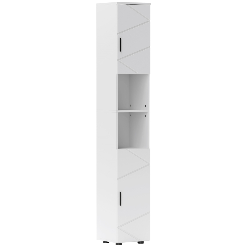 kleankin Line Embossed Tall Bathroom Storage Cabinet - White