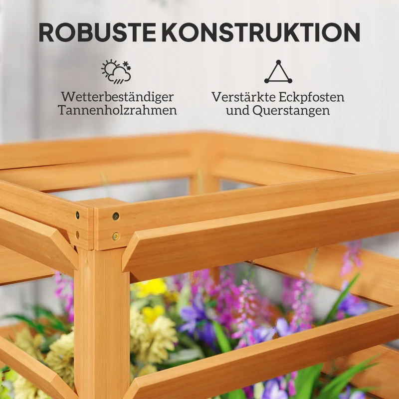 Outsunny Hochbeet Pflanzkasten mit Rankgitter, Spalier Pflanzkübel Blumenkasten Holz 65 x 65 x 60 cm Karamellbraun
