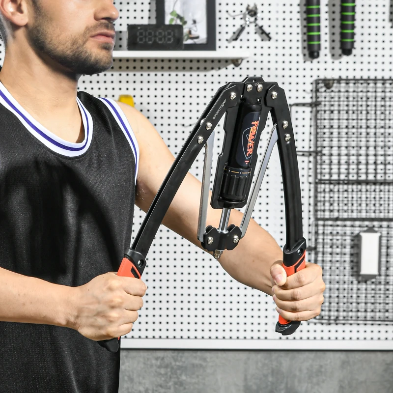 SPORTNOW Extensor de Pecho Ajustable de 10-200 kg con 20 Niveles de Resistencia y Agarre Antideslizante 43x16x5 cm Negro y Rojo