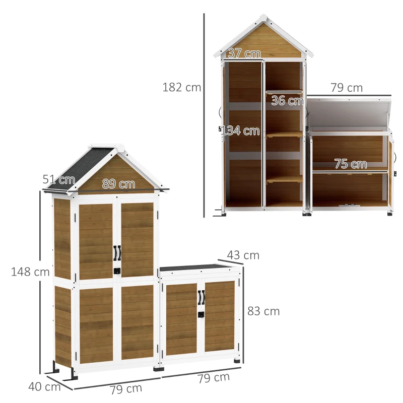 Outsunny Abri de jardin + armoire de rangement en bois avec toit incliné en asphalte, étagères et portes verrouillables, naturel
