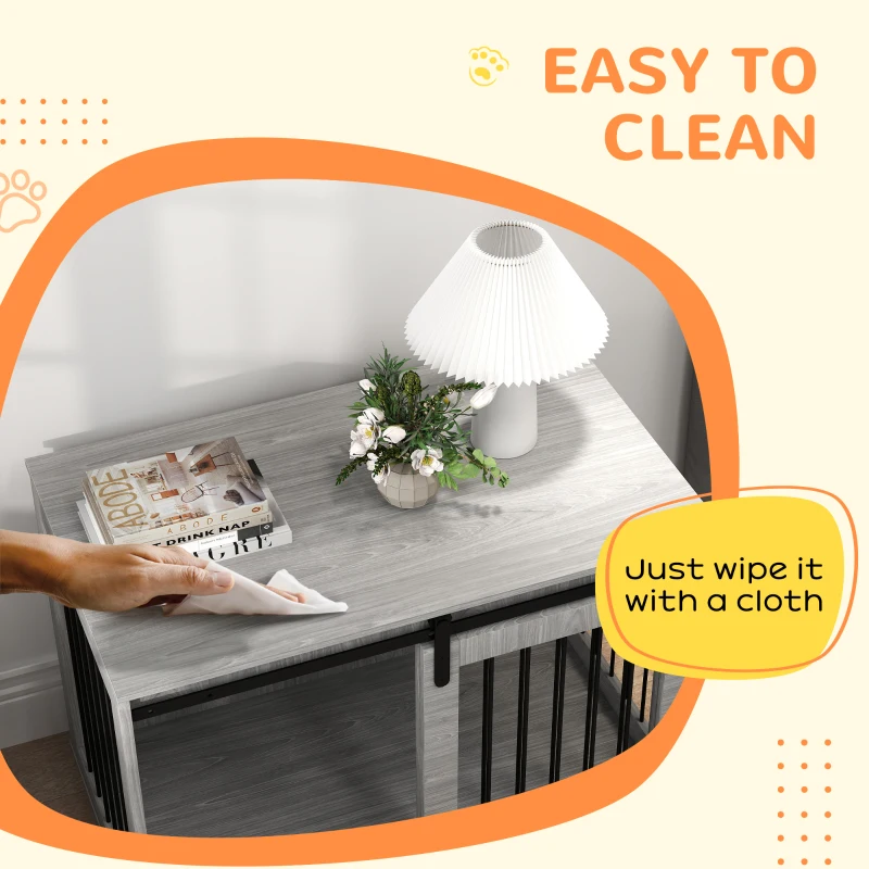 PawHut Klatka dla psa z zasuwaniem drzwi, Wentylacja, Płyta wiórowa i stal, 98 x 58 x 61 cm, Szary