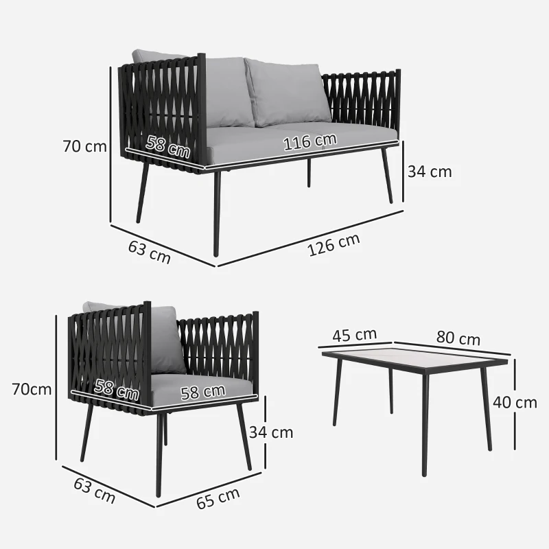 Outsunny 4-Piece Garden Furniture Set with Cushions - Light Grey