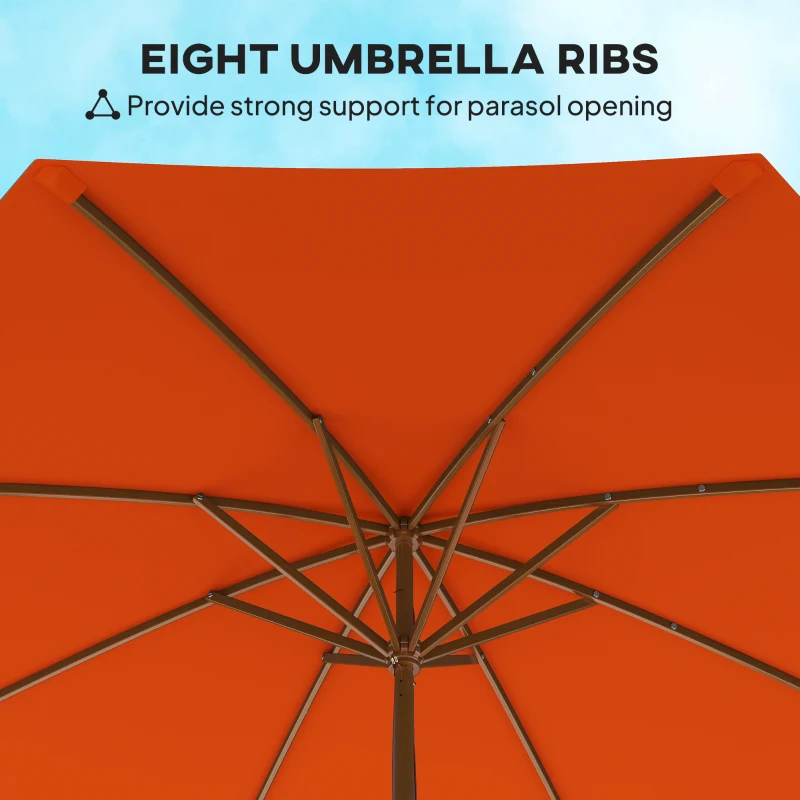 Outsunny 3m Wood Pole Parasol Umbrella - Orange