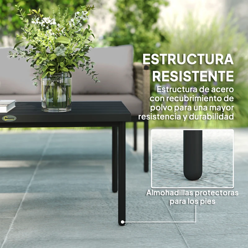 Outsunny Conjunto de Muebles de Jardín 4 Piezas con Sofá Sillones Mesa de Centro y Cojines Natural y Gris