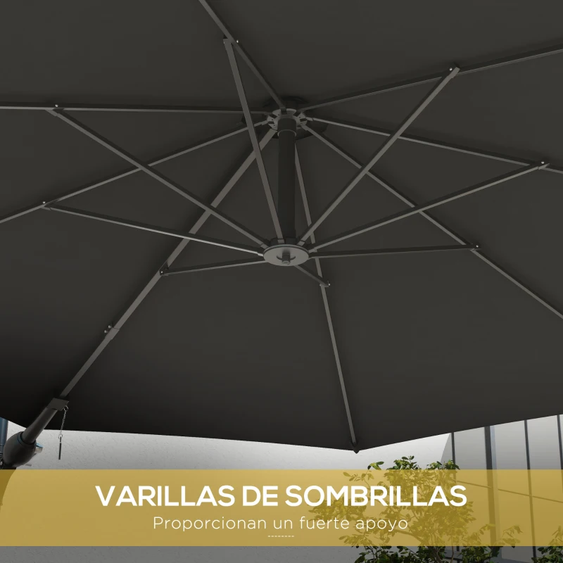Outsunny Sombrilla de Pared Giratoria 180° con Manivela Estructura Metálica y Ventilación para Jardín Patio Ø292x123 cm Gris