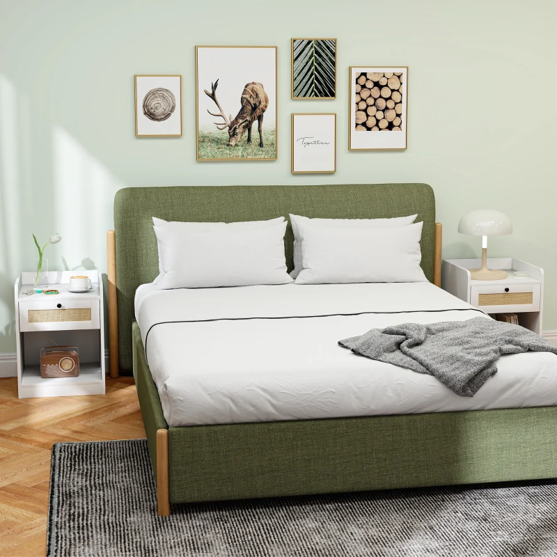 HOMCOM Juego de 2 Mesillas de Noche para Dormitorio con Cajón con Frontal de Ratán 40x40x53 cm Blanco