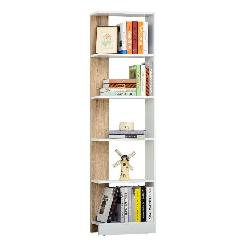 HOMCOM Estante de Armazenamento com 5 Prateleiras Estante Multiuso para Escritório  45x21x170cm Branco e Carvalho
