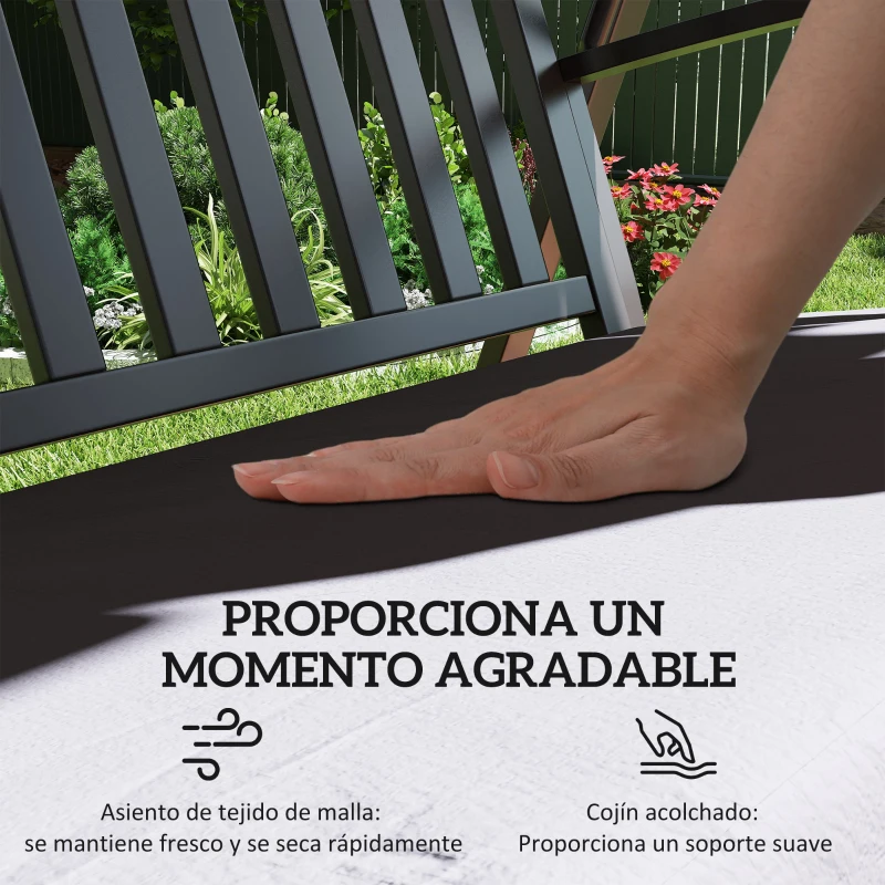 Outsunny Columpio de Jardín de 3 Plazas con Toldo Ajustable Cojín y Estructura de Acero Carga 360 kg 205x133x181 cm Gris