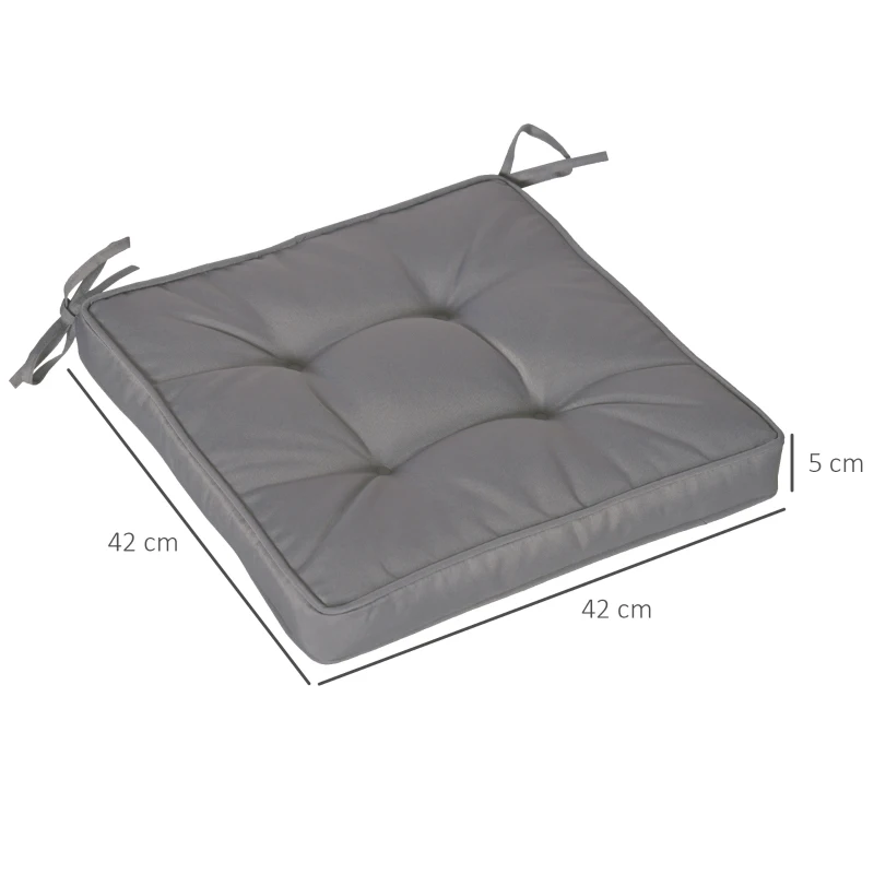 Outsunny Conjunto de Cojines para Sillas de Comedor y Jardín Impermeable con 2 Amarres de Fijación 42x42x5 cm Gris Oscuro